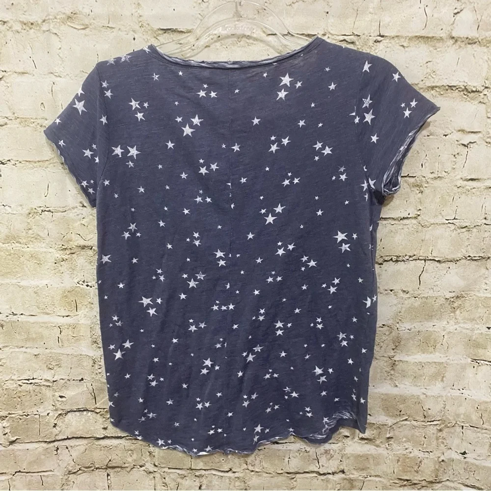 William Rast Blue White Star Print Short Sleeve Henley Top